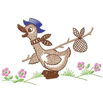 Duck with Flowers Embroidery Design Modern