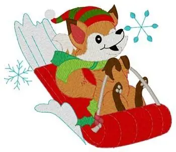 Sledding Fox Embroidery Design In Demand