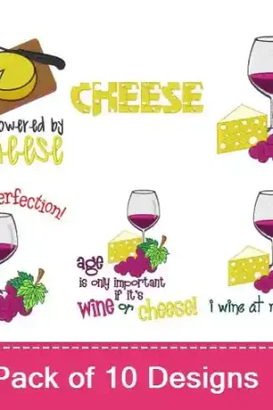 Wine & Cheese Embroidery design pack by Embroidery Patterns, Embroidery Packs on EmbroideryDesigns.com Best Choice