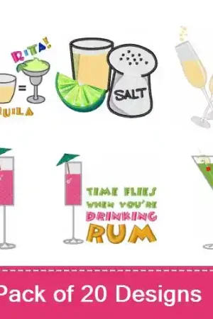 Time-Limited Cocktail Drinks Embroidery design pack by Embroidery Patterns,  Embroidery Packs on EmbroideryDesigns.com