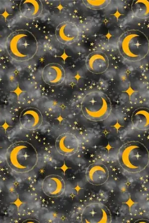 Celestial Galaxy Tossed Crescent Moons and Stars in Charcoal Black with Free $89.99 Bundle Get Yours