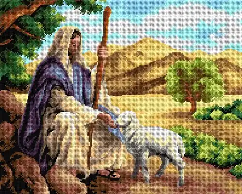 Crafted Gobelin Canvas For Halfstitch Without Yarn Jesus & Lamb