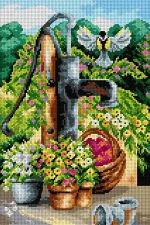 Gobelin Canvas For halfstitch Without Yarn Waterpump In Flowers Flash Sale