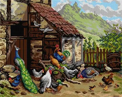 Limited Time Gobelin Canvas For Halfstitch W/O Yarn Chickens & Peacocks
