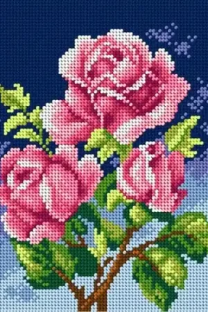 Pink Roses Needlepoint Canvas For Halfstitch W/O Yarn Exclusive