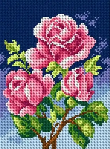 Pink Roses Needlepoint Canvas For Halfstitch W/O Yarn Exclusive
