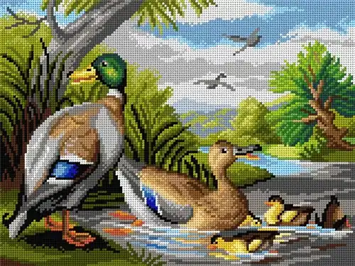 New Release Ducks In A River Needlepoint Canvas For Halfstitch W/O Yarn