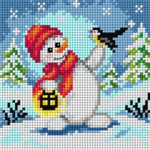Cheerful Snowman Needlepoint Canvas For Halfstitch W/O Yarn Express Delivery