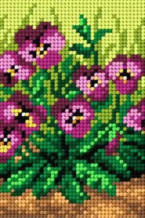 Purple Pansies Needlepoint Canvas For Halfstitch W/O Yarn Deal