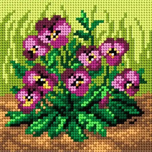 Purple Pansies Needlepoint Canvas For Halfstitch W/O Yarn Deal