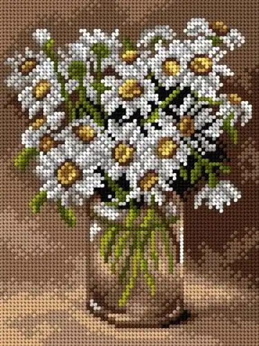 Free Shipping Needlepoint canvas for halfstitch without yarn Ox-eye Daisies in a Glass Vase 2896F - Printed Tapestry Canvas