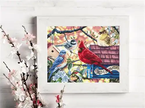 Springtime Songbirds Cross Stitch Kit Handmade