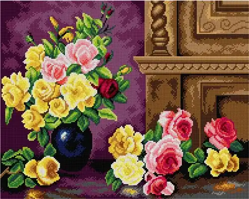 Still Life With Roses Needlepoint Canvas For Halfstitch W/O Yarn Last Chance