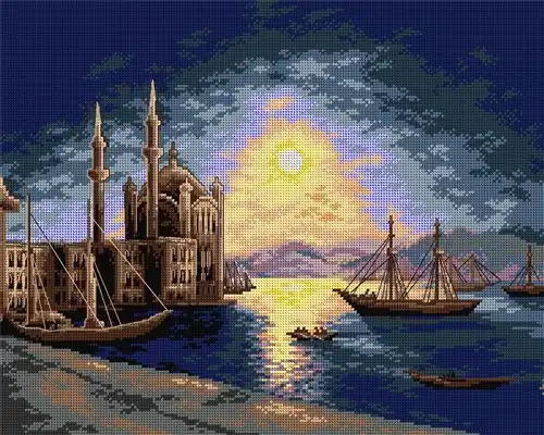 Modern Needlepoint Canvas For Halfstitch W/O Yar Lunar Night On The Bosphorus