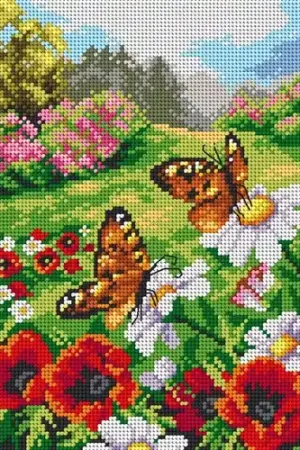 Fresh Stock Gobelin canvas for halfstitch without yarn Butterflies in the Meadow 2628H