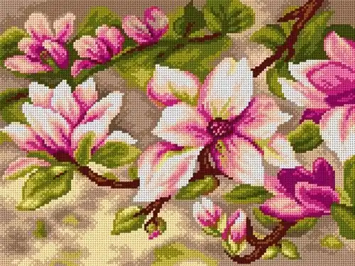 Time-Limited Needlepoint, Canvas For Halfstitch W/O Yarn - Blooming Magnolia