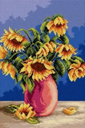 Affordable Needlepoint, Canvas For Halfstitch W/O Yarn Bouquet Of Sunflowers