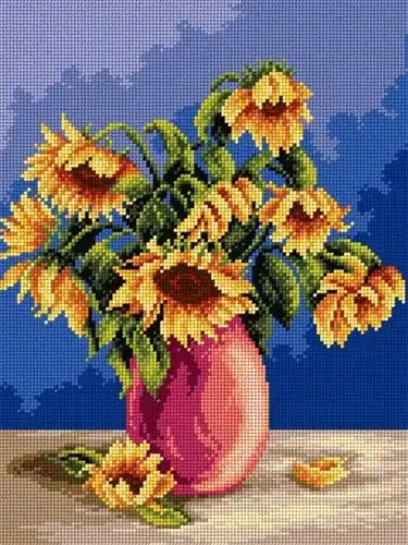 Affordable Needlepoint, Canvas For Halfstitch W/O Yarn Bouquet Of Sunflowers