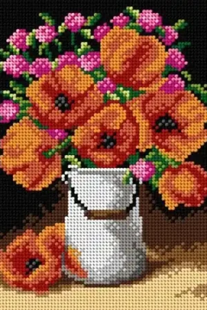 Modern Needlepoint, Canvas For Halfstitch W/O Yarn Poppies
