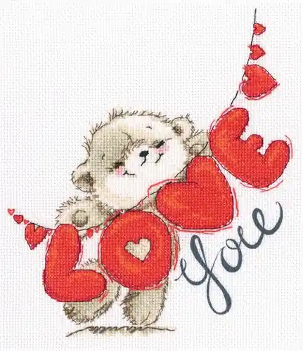 Shop Now I Love You Cross Stitch Kit With Printed Background