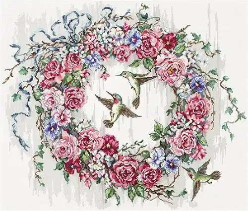 Hummingbird Wreath Cross Stitch Kit Professional Grade