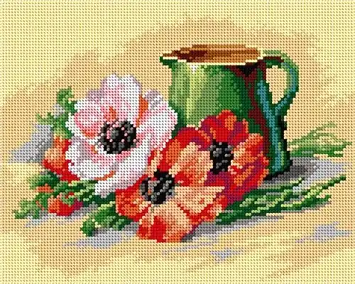 Needlepoint Canvas For Halfstitch W/O Yarn - Jug And Poppies Best Seller