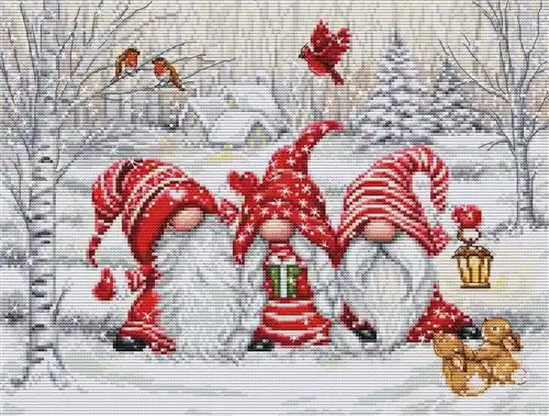 Original Three Gnomes in Wood Cross Stitch Kit