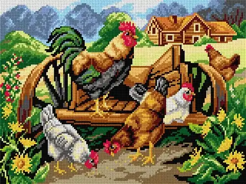 Needlepoint Canvas For Halfstitch W/O Yarn - Roaster And Chickens Best Choice