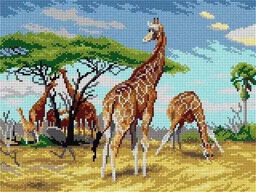 Modern Needlepoint Canvas For Halfstitch W/O Yarn - Friedrich Wilhelm Kuhnert - Giraffes
