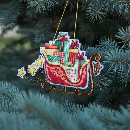 Free Delivery Christmas Sleigh Plastic Canvas Cross Stitch Kit