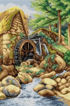 Discount Needlepoint Canvas For Halfstitch W/O Yarn - An Old Water Mill