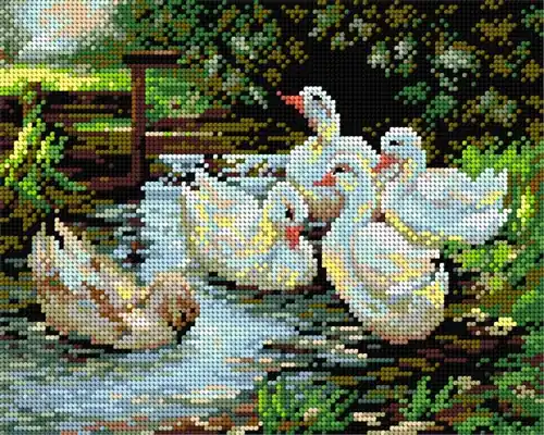 Affordable Needlepoint canvas for halfstitch without yarn after Aleksander Max Koester - Landscape with Ducks 2111H