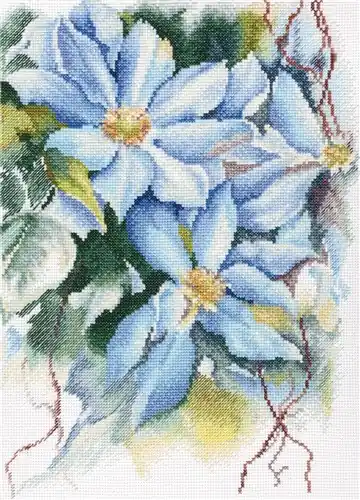 Blue clematis M546 Counted Cross Stitch Kit Fan Favorite
