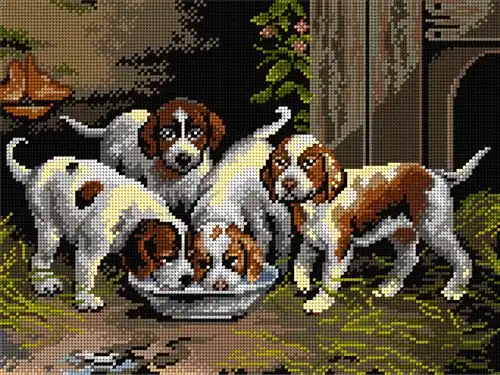 Gobelin canvas for halfstitch without yarn after Otto Eerelman - Puppies Drink Water 3521J Budget