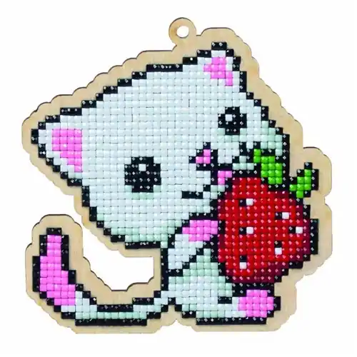 No Minimum Order Kitten with Strawberry CSW125 Diamond Painting on Plywood Kit