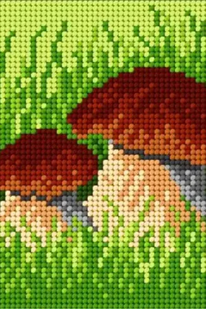 Needlepoint canvas for halfstitch without yarn Mushrooms 1838D - Printed Tapestry Canvas Special Offer