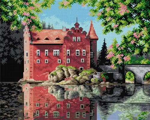 Big Sale Needlepoint canvas for halfstitch without yarn Castle on the Water - Cervena Lhota (in Czech) 2298M