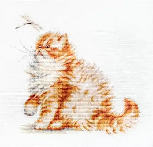 Free Shipping Kitten with a dragonfly B2270L Counted Cross-Stitch Kit