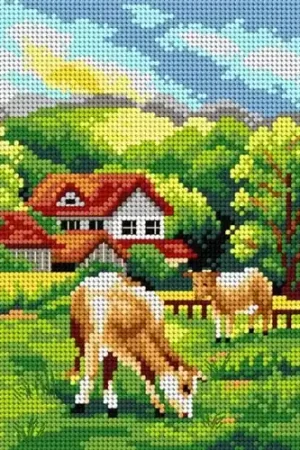 Needlepoint canvas for halfstitch without yarn Grassland 2635F - Printed Tapestry Canvas Holiday Sale