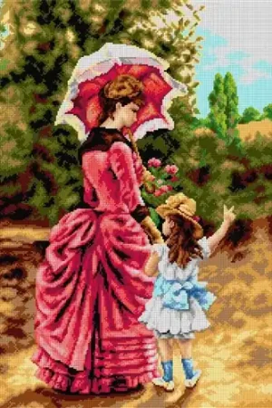 Needlepoint canvas for halfstitch without yarn after Charles Cres - Mother and Child 2907R Hassle-Free Returns
