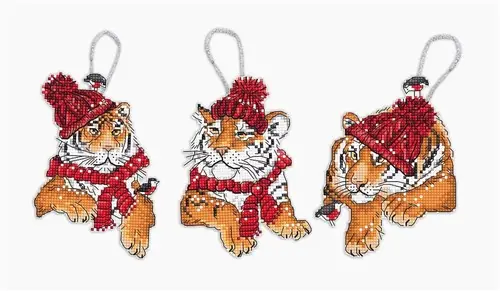 Best Seller Counted Cross Stitch Kit Christmas Tigers Toys set of 3 pcs L8017