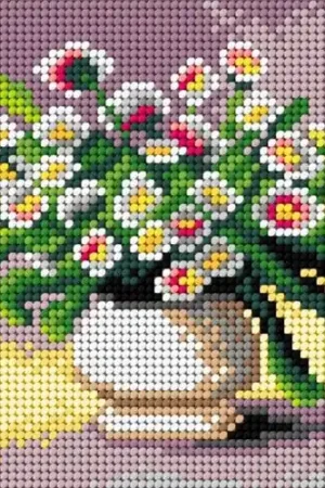 Place Order Needlepoint canvas for halfstitch without yarn Daisies in a Vase 2898D - Printed Tapestry Canvas