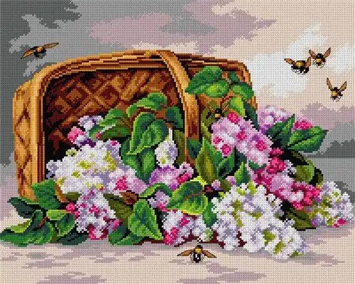 Needlepoint canvas for halfstitch without yarn after Paul de Longpre - A Basket of Lilacs 2759M Authentic