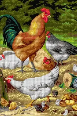 Price Drop Gobelin canvas for halfstitch without yarn after Eugene Remy Maes- Chickens 3500M