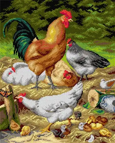 Price Drop Gobelin canvas for halfstitch without yarn after Eugene Remy Maes- Chickens 3500M