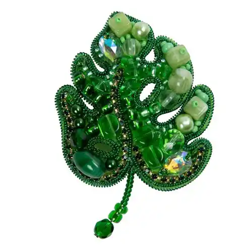 Beadwork kit for creating brooch Crystal Art Monstera BP-345C Last Chance