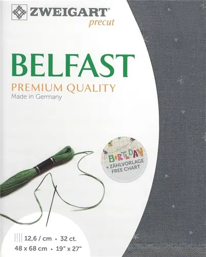 Original Precut Zweigart Belfast Sparkle 32 count Dark Grey/ Printed Metallic Silver 3609/7459
