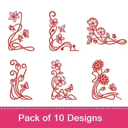 Art Nouveau Redwork Corner Embroidery design pack by Wind Bell Embroidery, Embroidery Packs on EmbroideryDesigns.com Hot Picks