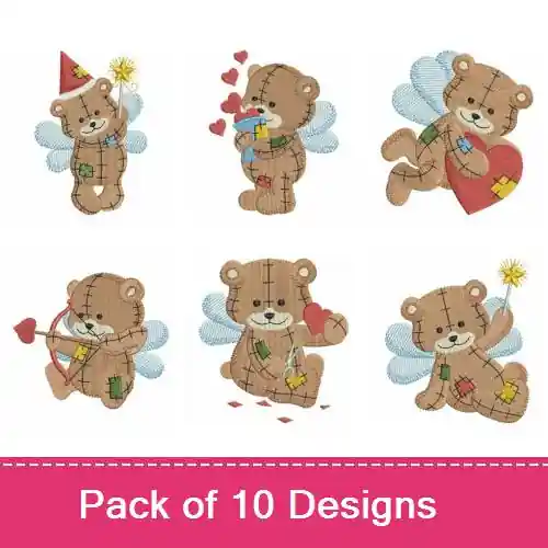 Patchwork Angel Bears Embroidery design pack by Wind Bell Embroidery, Embroidery Packs on EmbroideryDesigns.com Next Day Delivery