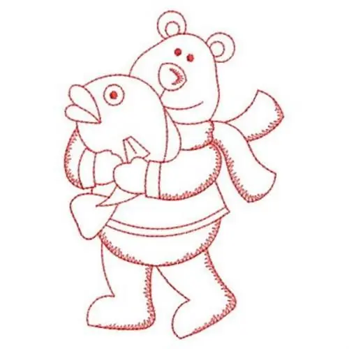 Redwork Bear Holding Fish Embroidery Design Reduced Price